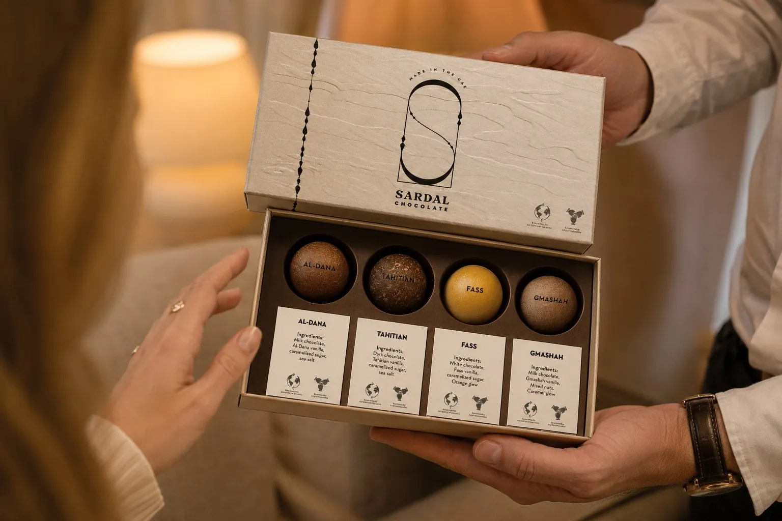 An open box of Sardal pralines